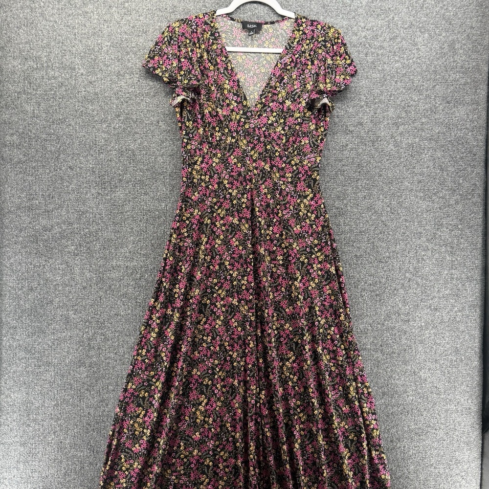 MSK Dress Womens S Floral V-Neck Babydoll Maxi Long Boho Cottagecore Prairie
